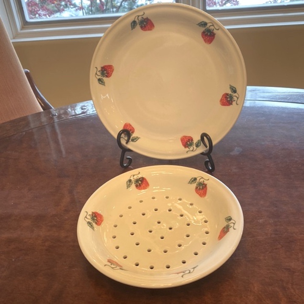 Lovely French Porcelain Berry Strainer and Under Plate